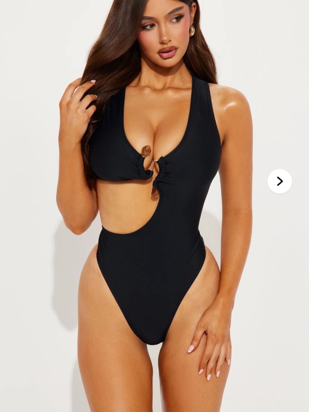 Fashion Nova Size Medium Malia Stone Hardware Black one piece swimsuit NWT
